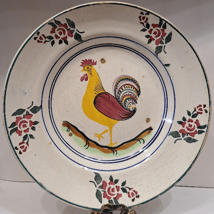 Antigo prato de faiança, dec. Galo 2