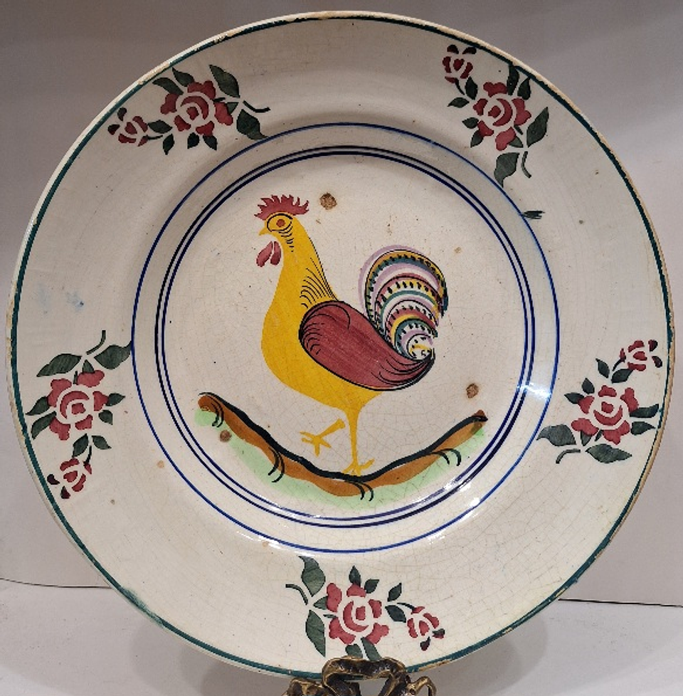 Antigo prato de faiança, dec. Galo 2