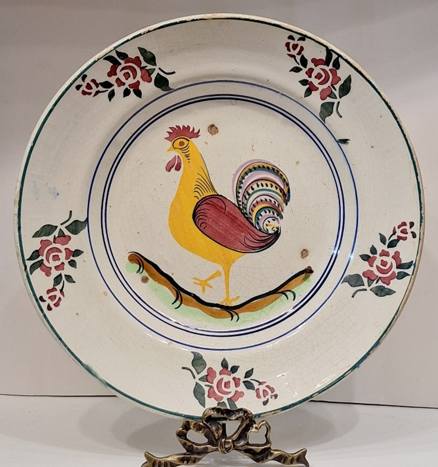 Antigo prato de faiança, dec. Galo 1