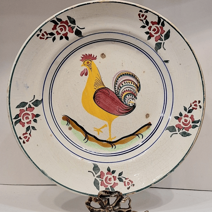 Antigo prato de faiança, dec. Galo 1