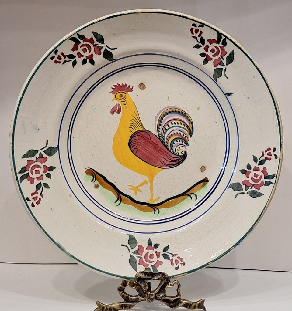 Antigo prato de faiança, dec. Galo 1