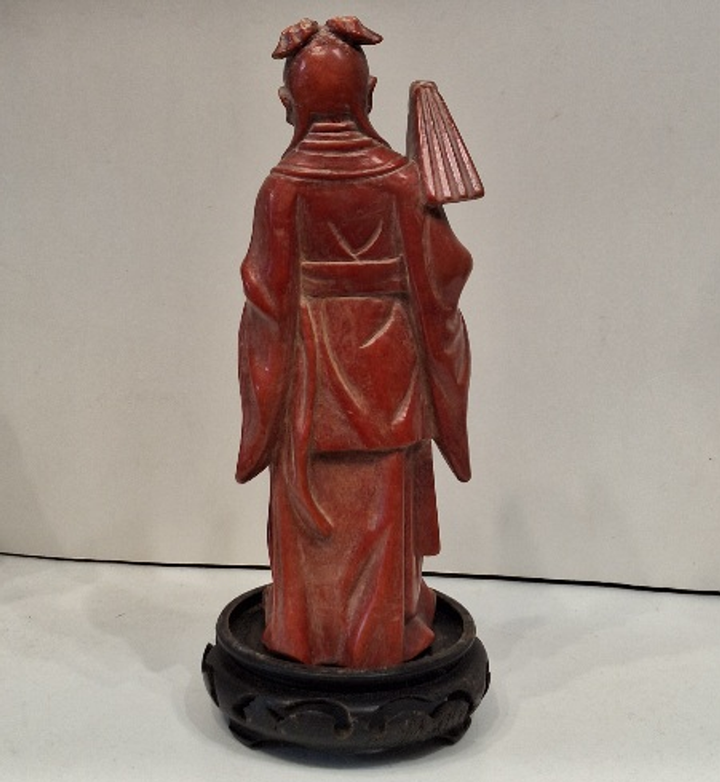 Escultura asiática em pedra sabão coral 4