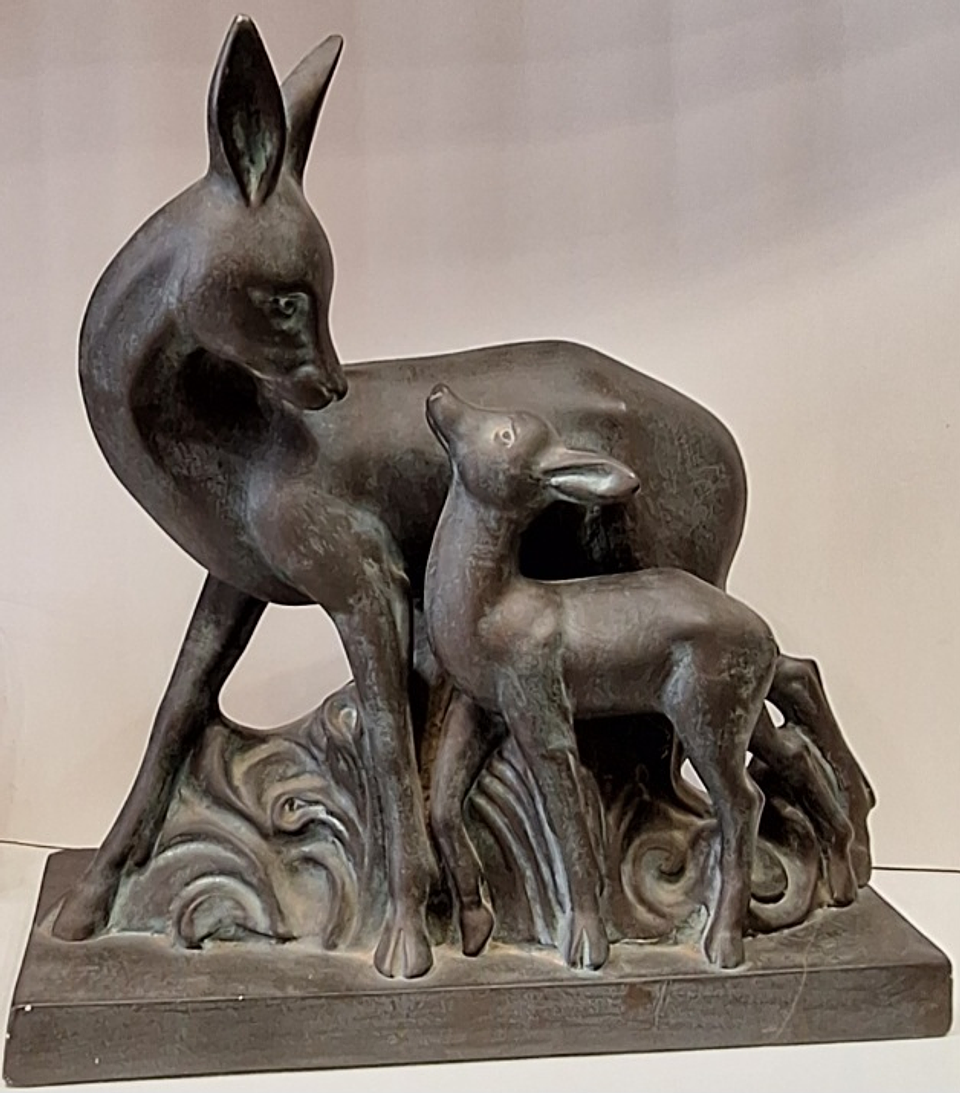 Arte Déco, Escultura de Corça com filhote  5