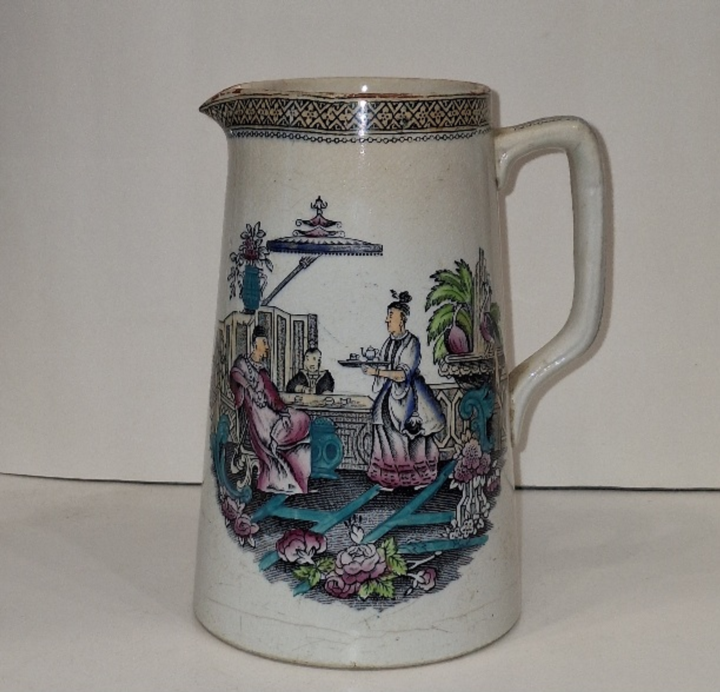 Jarra em faiança Inglesa T.G.B., chinoiserie  1