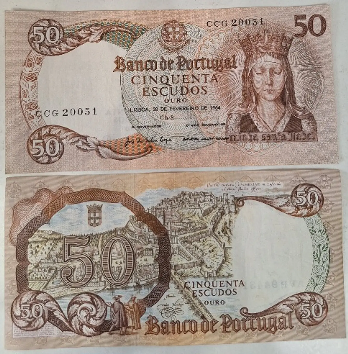 2 Notas, 50 escudos 1964, Rainha Santa Isabel  1