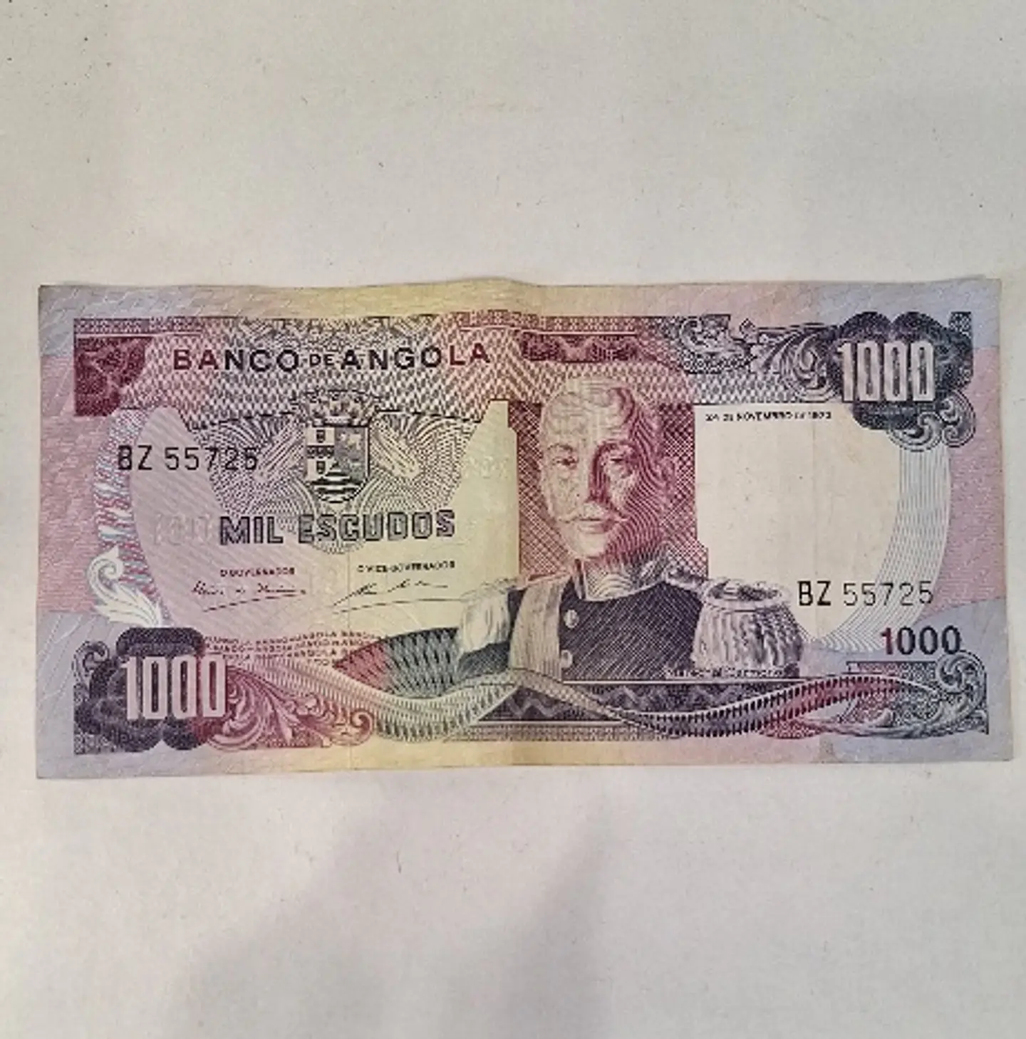 Nota, 1000 escudos, Marechal Carmona, Banco de Angola, 1972. 1