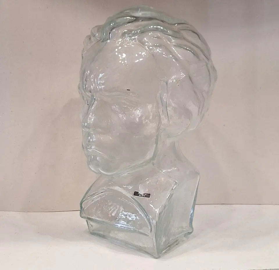Busto de Beethoven em vidro INGRID alemão, peça de colecionador, arte em estilo meados do século XX. 2