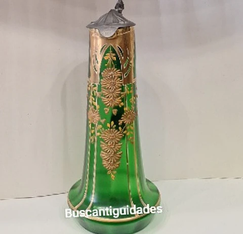 Jarra art nouveau para água em vidro soprado 