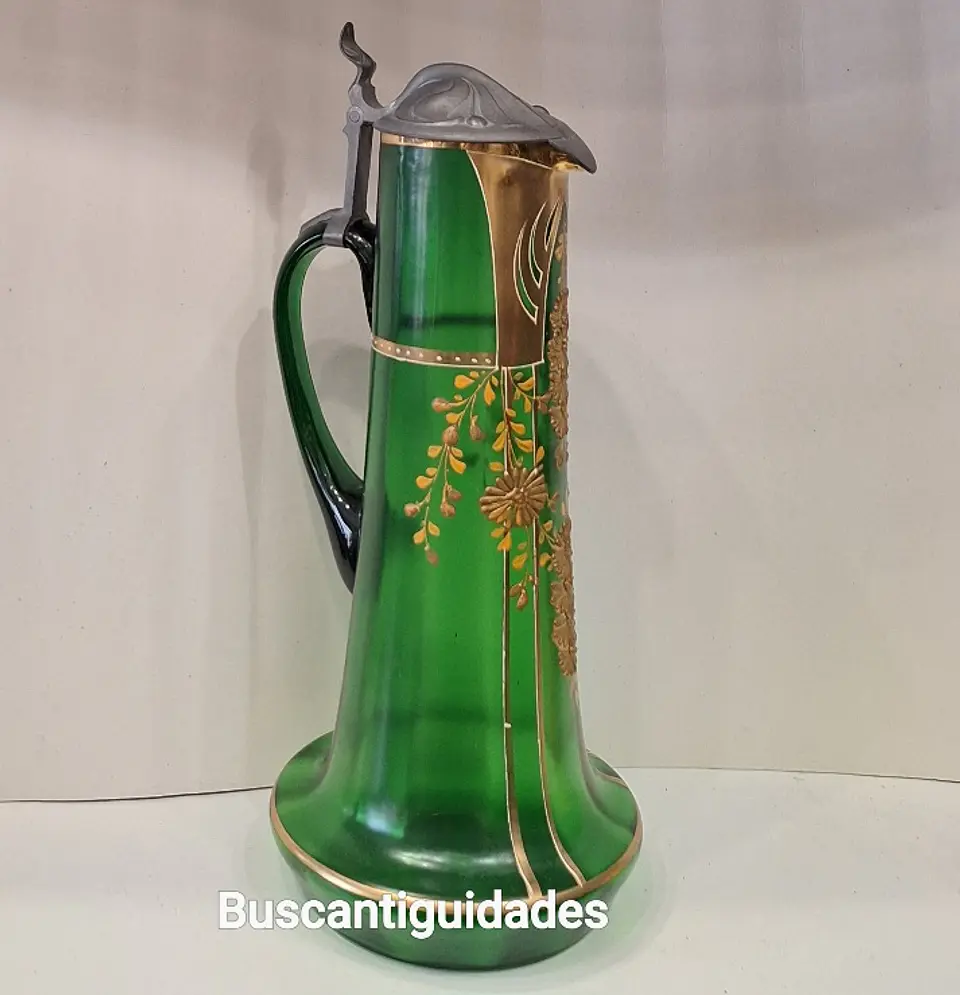 Jarra art nouveau para água em vidro soprado  4
