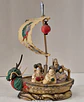 Barco-tesouro decorativo japonês vintage (okimono), feito de celuloide da década de 1940. - Thumbnail 1