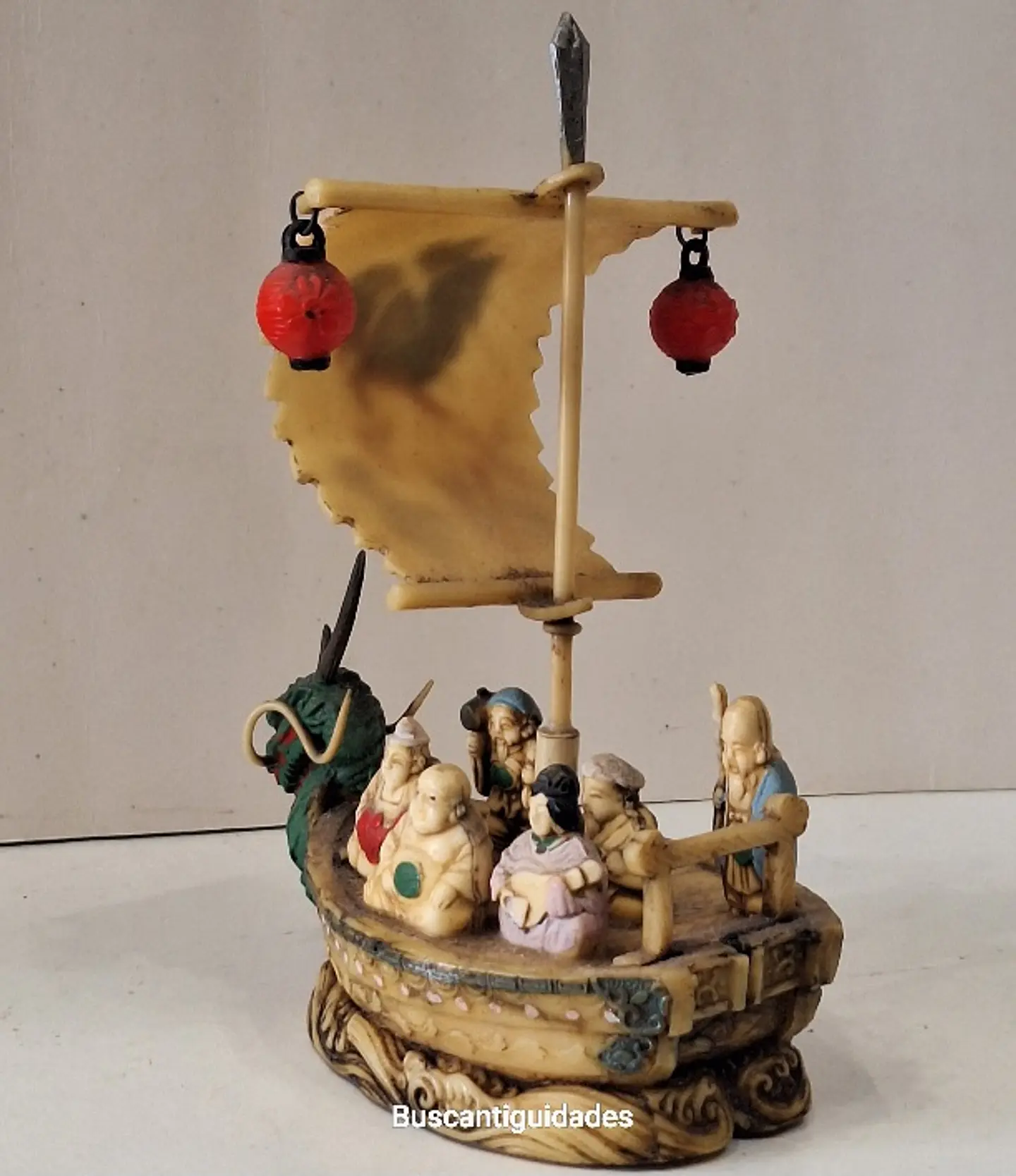 Barco-tesouro decorativo japonês vintage (okimono), feito de celuloide da década de 1940. 6