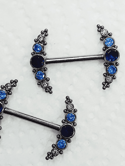Piercing nipples circonitas azules titanio grado implante 14 mm
