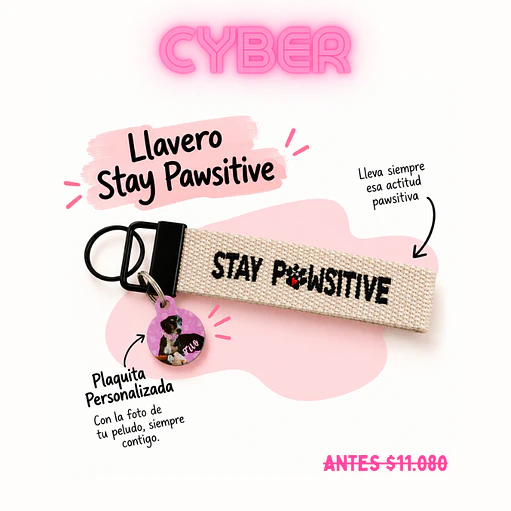 CYBER LLAVERO STAY PAWSITIVE + 1 PLACA PERSONALIZADA 1