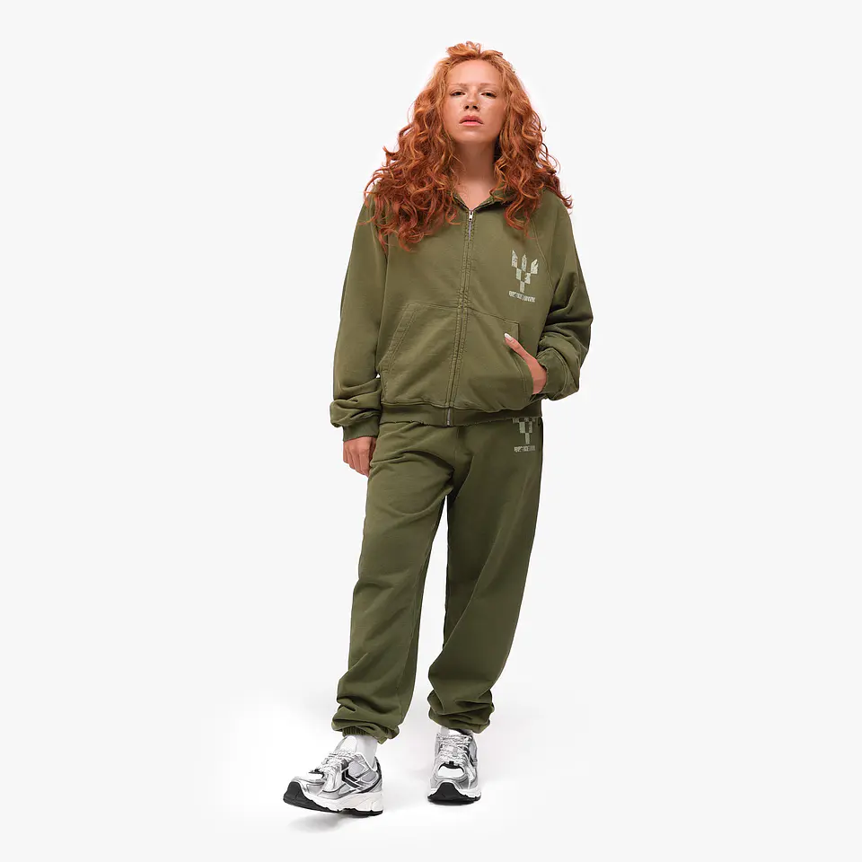 Tracksuit Elastic Pants & Zipper Olive 1