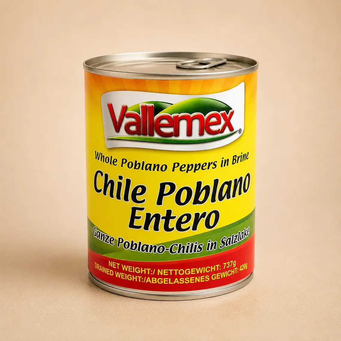 Pimentos Poblanos Inteiros 737g | Vallemex 1