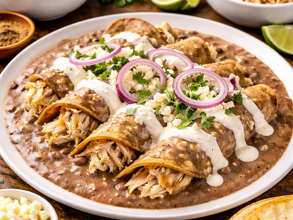 Enfrijoladas de Frango | Receita Mexicana com Molho de Feijão