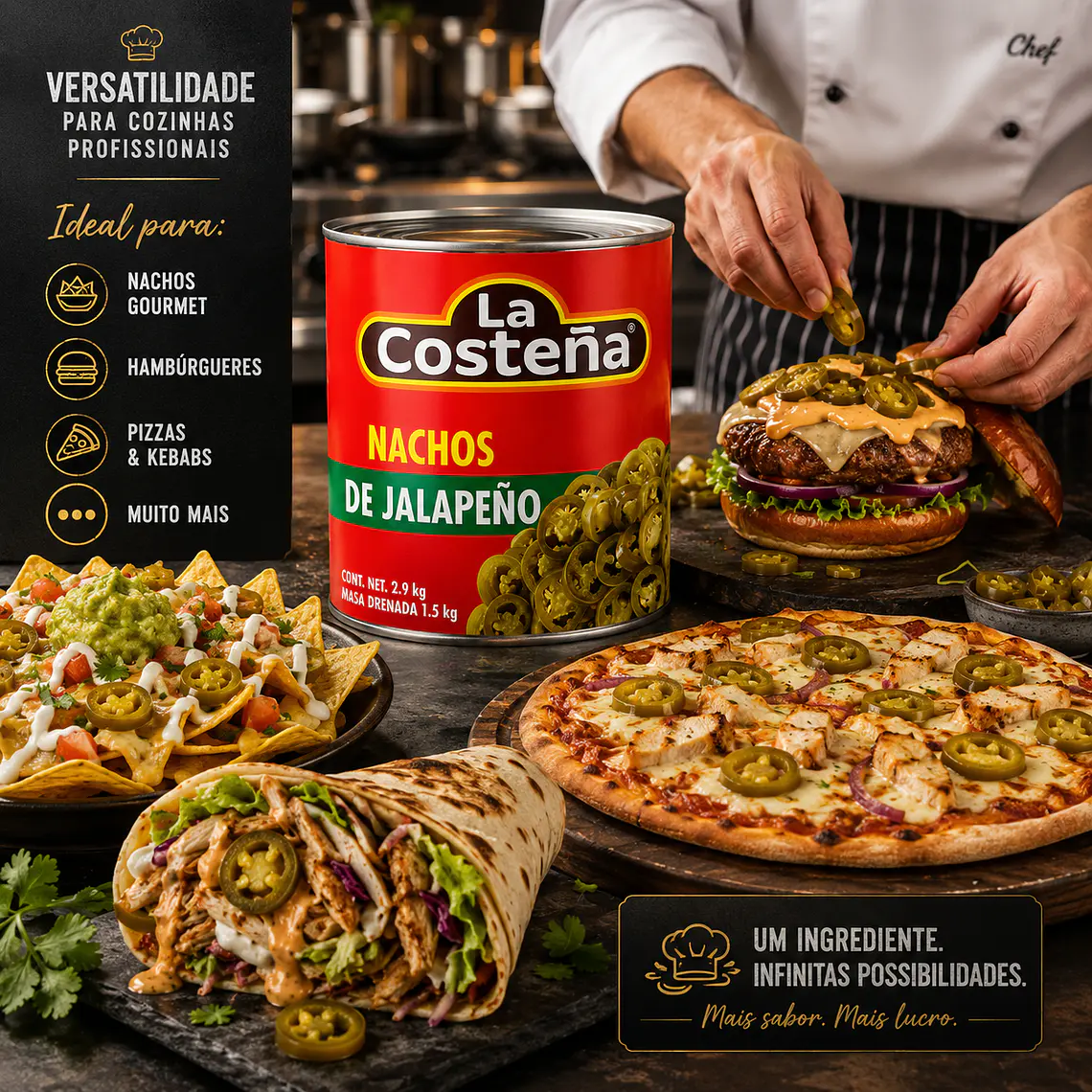 Chiles Jalapeños Nachos La Costeña, 2.8kg 2
