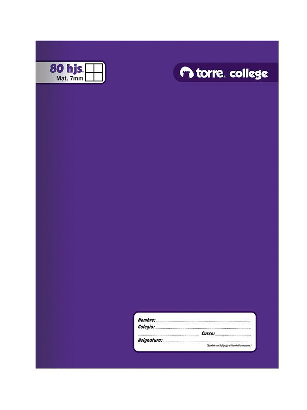 Cuaderno Torre College Liso 7mm 80 hojas 3