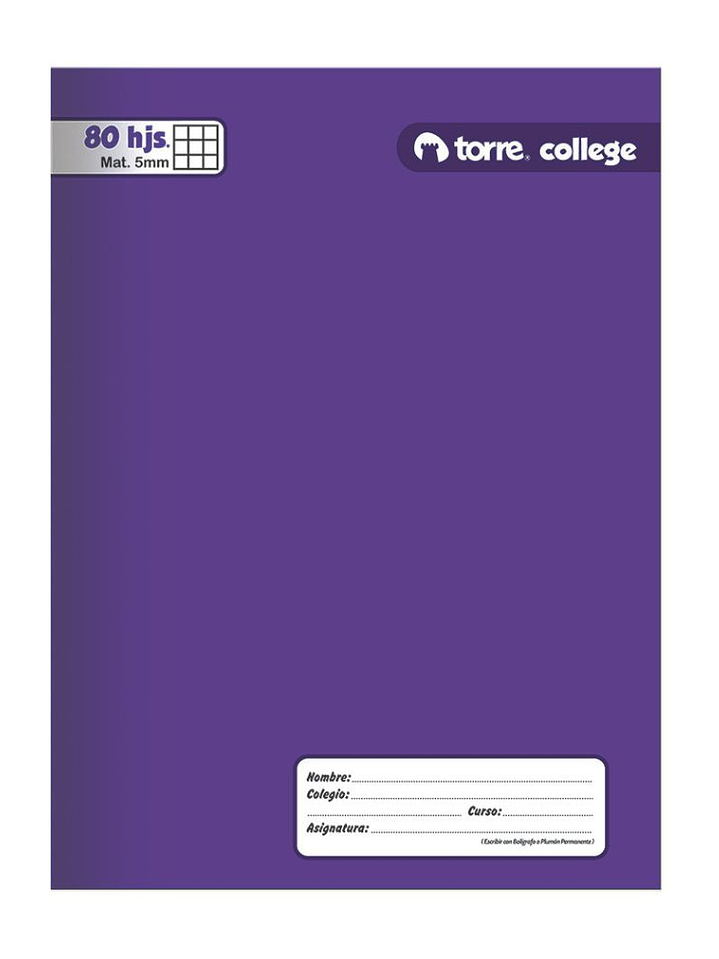 Cuaderno Torre College Liso 5mm 80 hojas 3