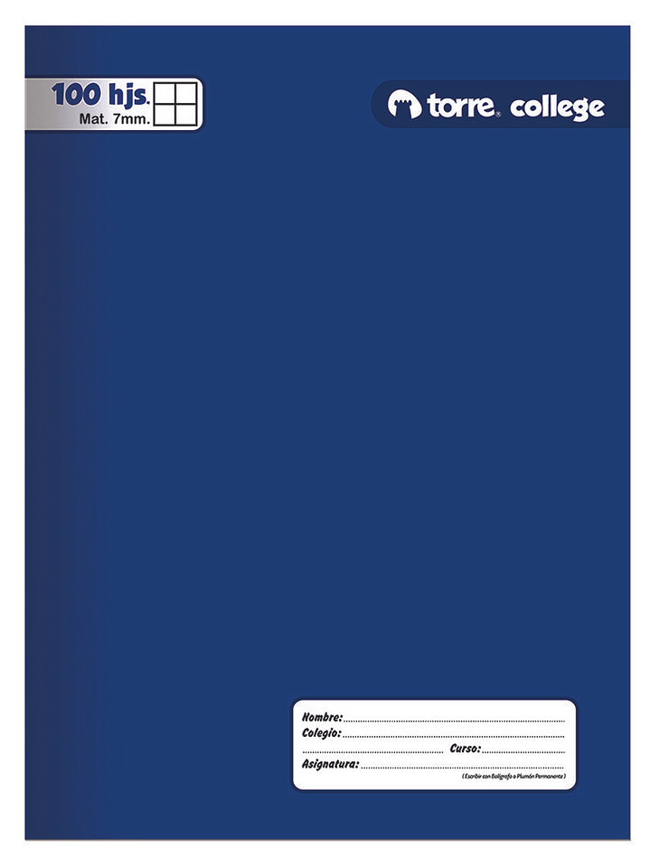 Cuaderno Torre College Liso 7mm 100 hojas 5
