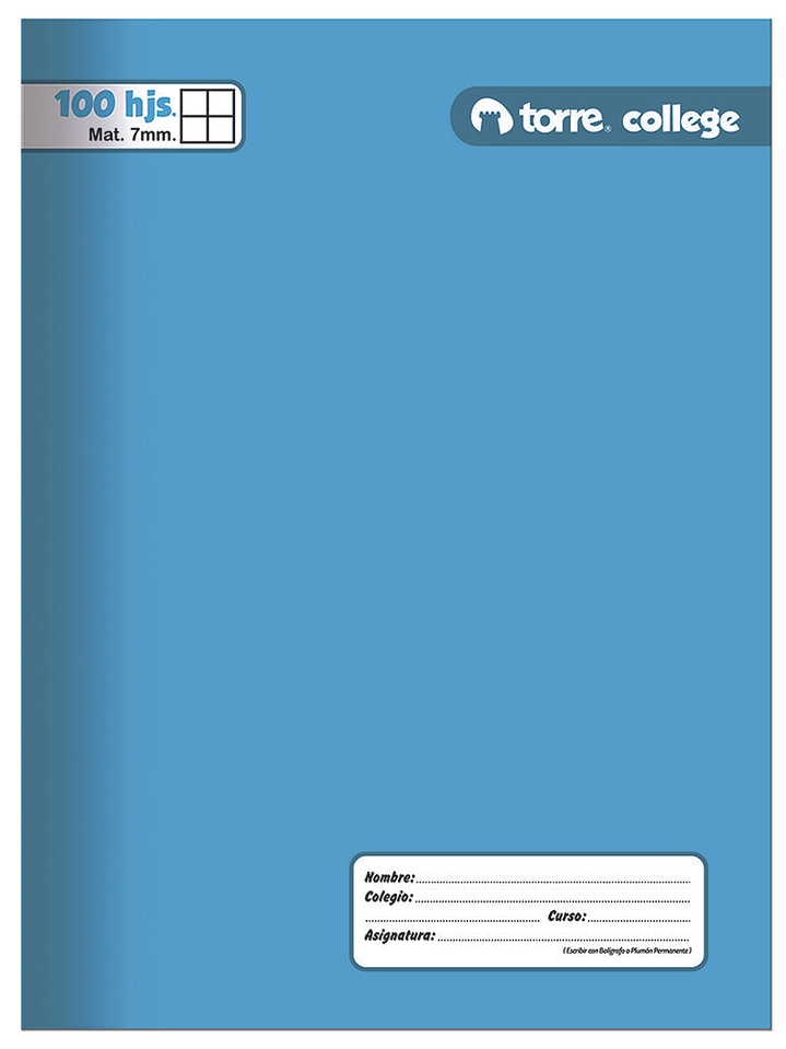Cuaderno Torre College Liso 7mm 100 hojas 8