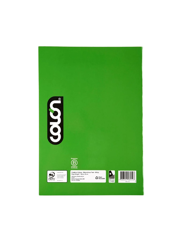 Cuaderno Colon College liso Matematicas 7mm 80 hojas 7
