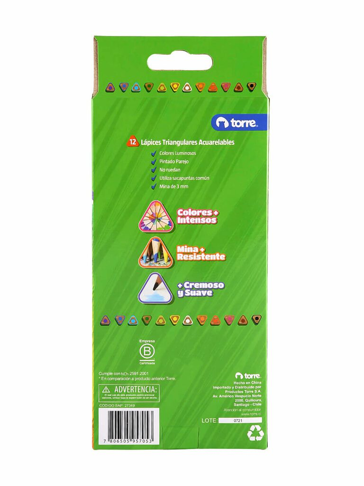 Lápices Acuareables Triangular 12 colores Torre 2