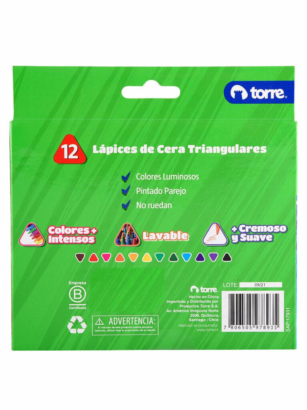 Lapices Crayones de Cera Triangulares 12 colores Imagia Torre 2