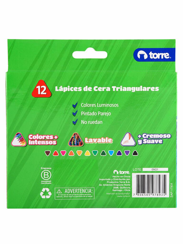 Lapices Crayones de Cera Triangulares 12 colores Imagia Torre 2