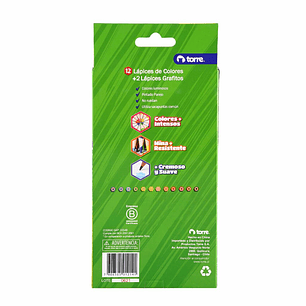 Lápices de 12 Colores Hexagonales más 2 Lápices de Grafito Imagia Torre