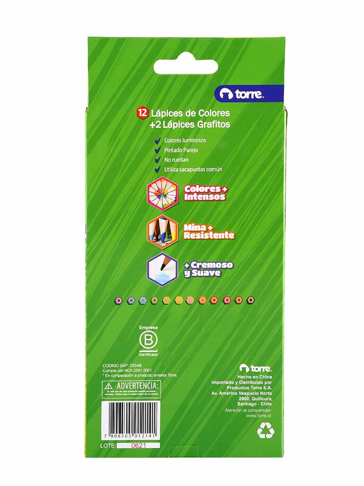 Lápices de 12 Colores Hexagonales más 2 Lápices de Grafito Imagia Torre 2