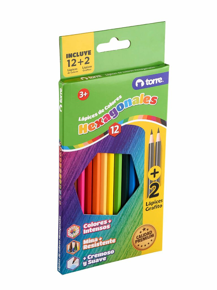 Lápices de 12 Colores Hexagonales más 2 Lápices de Grafito Imagia Torre 3