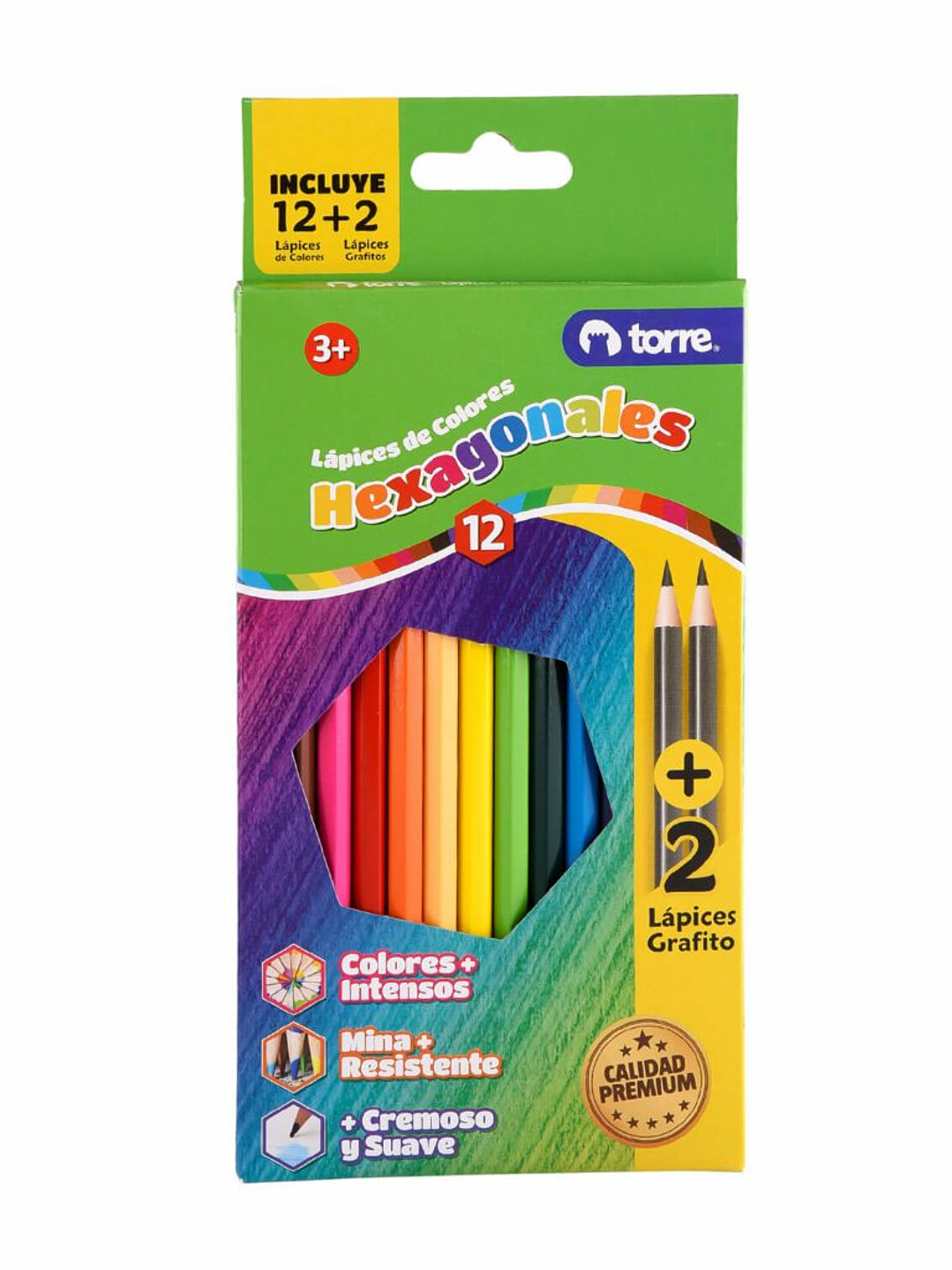 Lápices de 12 Colores Hexagonales más 2 Lápices de Grafito Imagia Torre 1