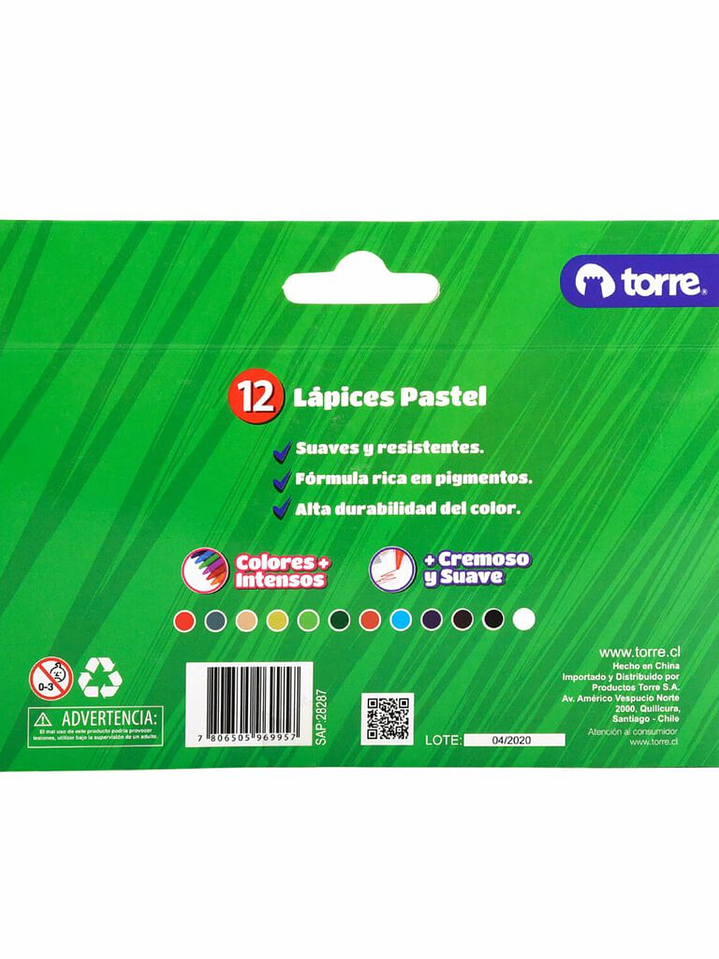Lápices Pastel al Oleo 12 colores Torre 3
