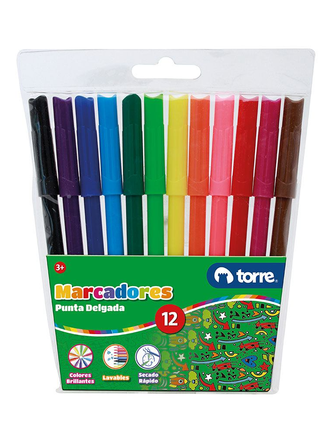 Plumones Marcadores Dibujo Punta Delgada 12 colores Torre 1