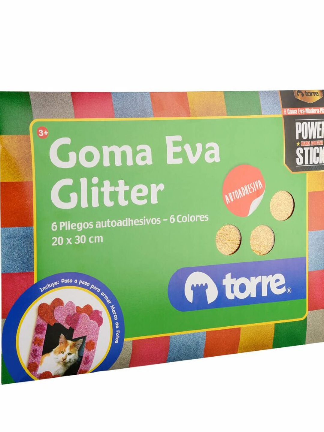Bolson - Carpeta Goma Eva Glitter Autoadhesiva 6 pliegos 6 colores 20 x 30 cm Torre 1
