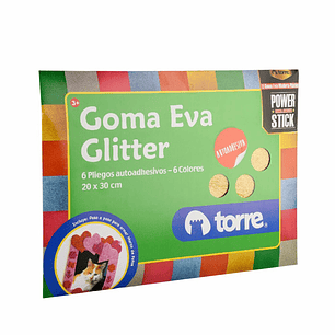 Bolson - Carpeta Goma Eva Glitter Autoadhesiva 6 pliegos 6 colores 20 x 30 cm Torre