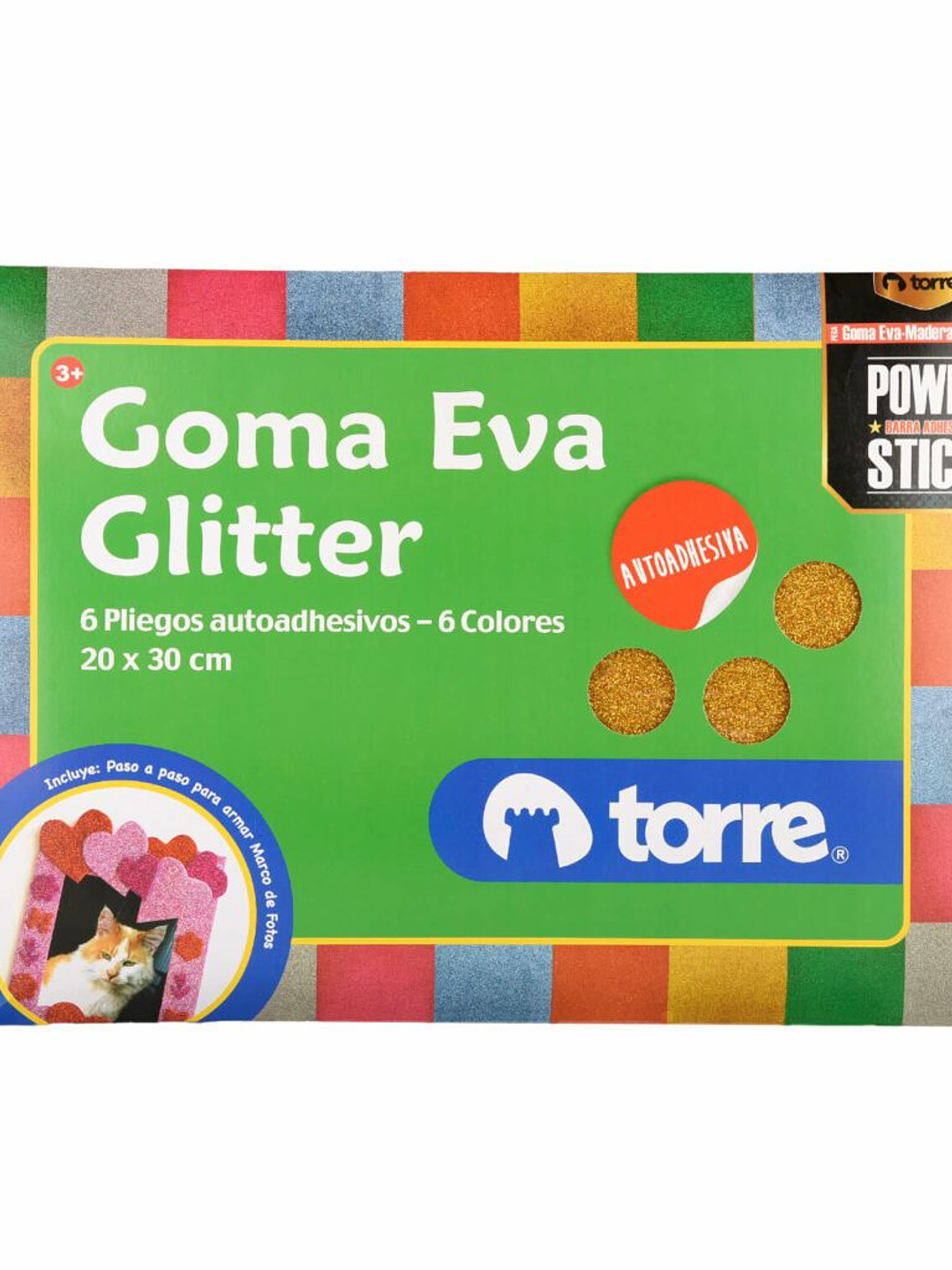 Bolson - Carpeta Goma Eva Glitter Autoadhesiva 6 pliegos 6 colores 20 x 30 cm Torre 3