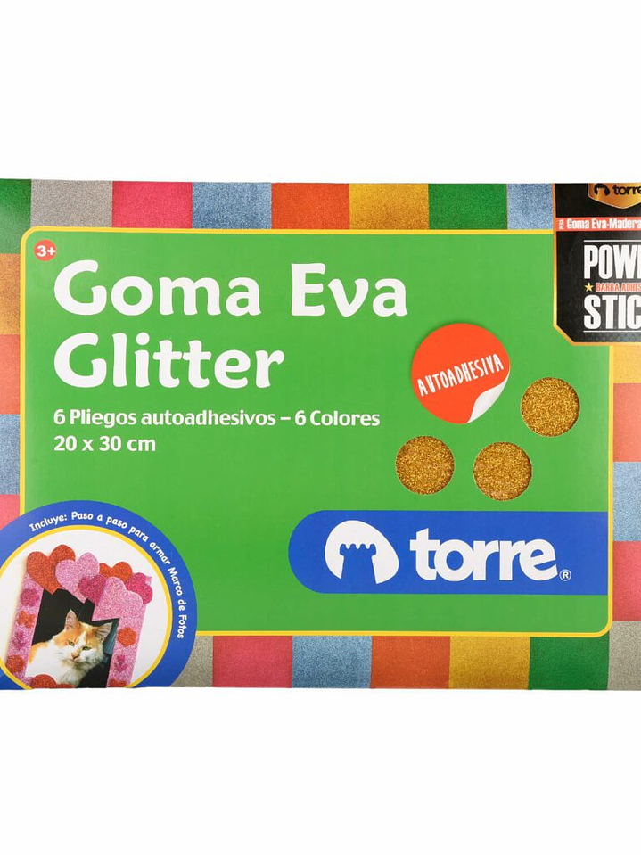 Bolson - Carpeta Goma Eva Glitter Autoadhesiva 6 pliegos 6 colores 20 x 30 cm Torre 3