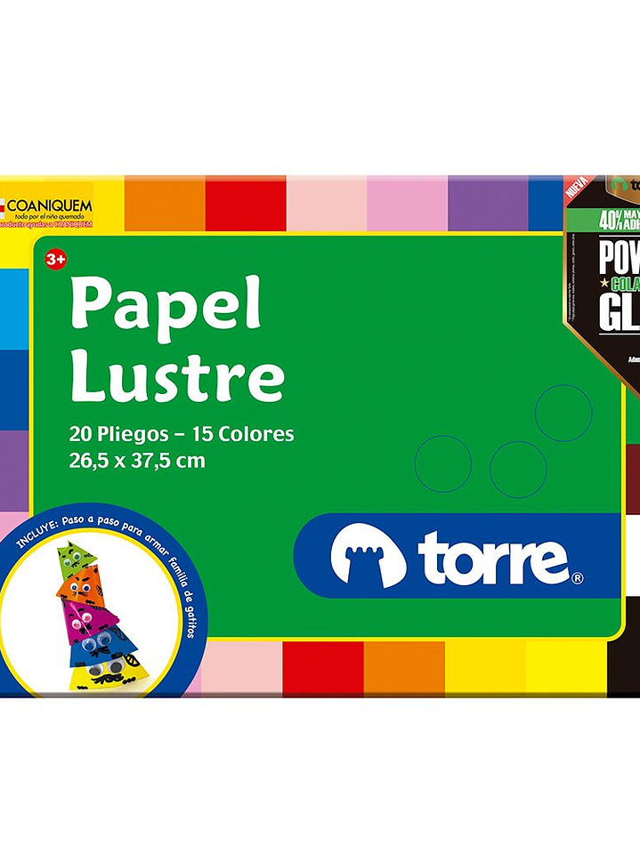 Bolson - Carpeta Papel Lustre 20 pliegos 15 colores 26,5 x 37,5 cm Imagia Torre 1