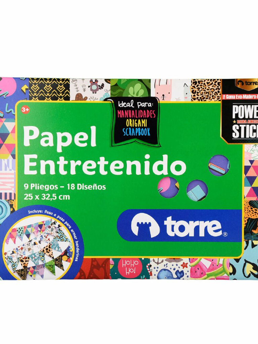 Bolsón - Carpeta Papel Entretenido 9 pliegos 18 diseños 25 x 32,5 cm Imagia Torre 1