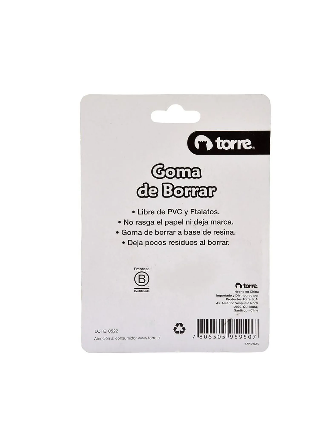 Blister Goma de Borrar Grande Torre 3