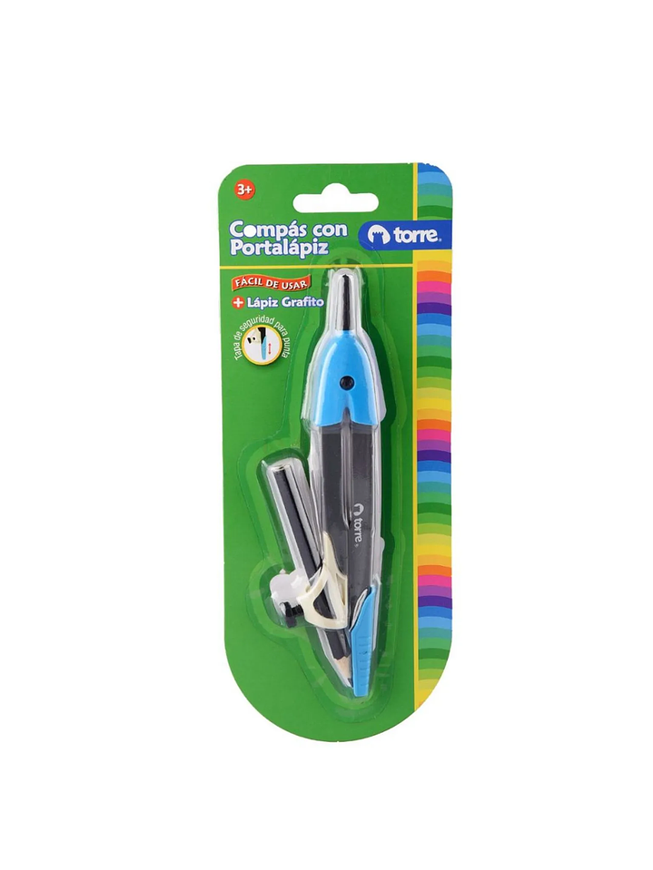 Compas con portalápiz plástico y tapa de seguridad + lapiz grafito Torre 3
