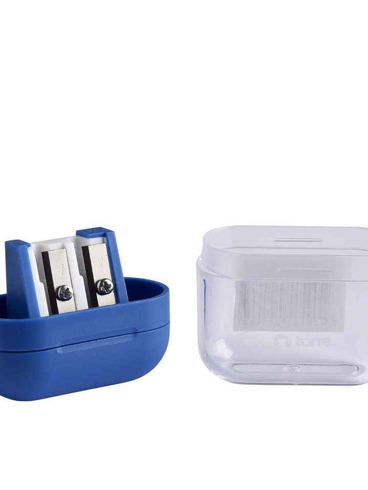 Sacapunta plástico con depósito 2 orificios forma Pod Torre 4