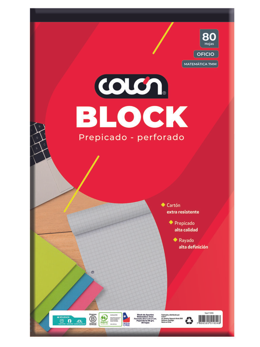 Block Oficio Matemática 7mm 80 hojas prepicado perforado Colon 1