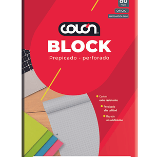 Block Oficio Matemática 7mm 80 hojas prepicado perforado Colon