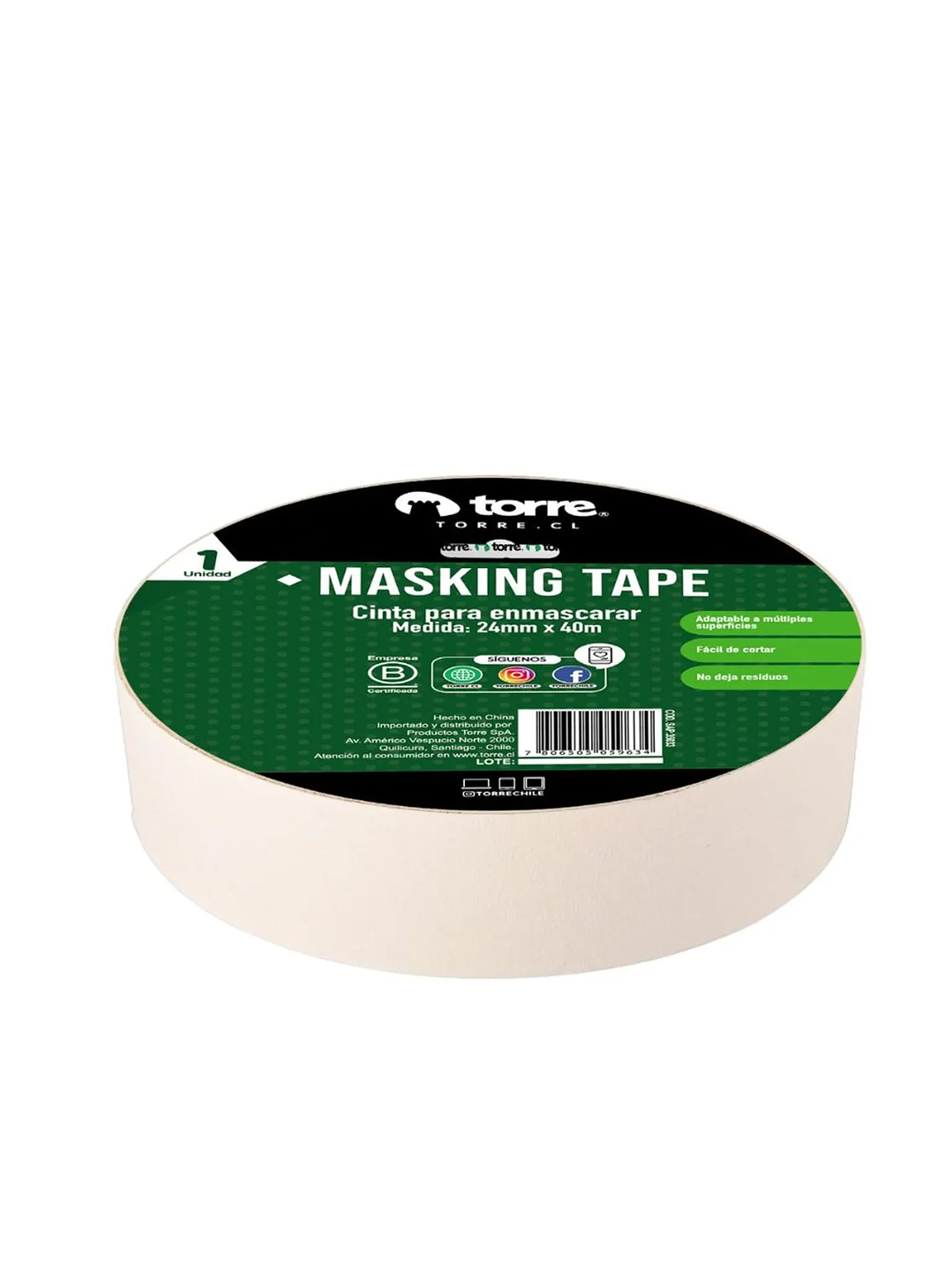 Cinta Masking Tape color crema 24 mm x 40 mt Torre 1