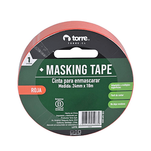 Cinta Masking Tape color roja 24 mm x 28 mt Torre