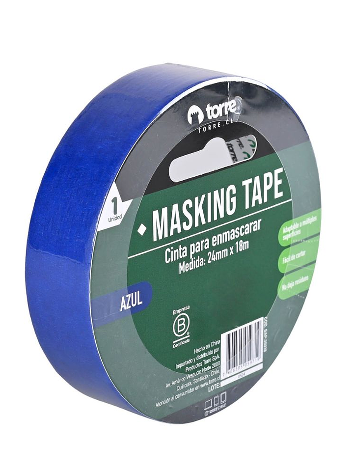 Cinta Masking Tape color azul 24 mm x 28 mt Torre 3