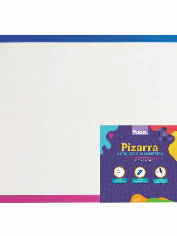 Pizarra Acrilica Magnetica Escolar con borde de colores 21,7 x 28 cm Torre 1